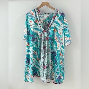 Modaposa Short Sleeve Blue Floral Dress Size Large